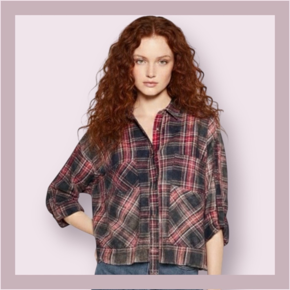 Zara Woman Premium Denim Collection Raw Edge Check Shirt